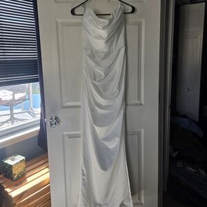 Fashion Nova White Satin Draped Wedding Dress